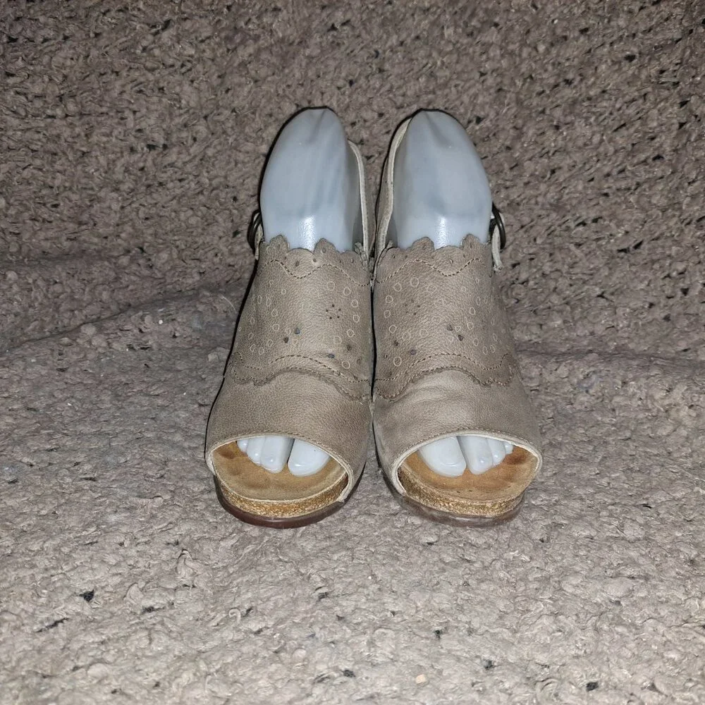 EL NATURALISTA-N789 Vereda Wedge-Tan/Brown Leather-Slingback-Sz 38-Near Mint - Picture 3 of 10